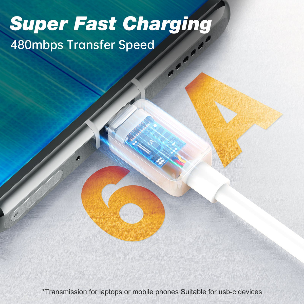 USB A to USB C Cable, TOTU Type C Fast Charging Cable 6A, 66W, 480Mbps, USB Type C Charger Cord Compatible with Samsung Galaxy S10 S9 S8 S20 Plus A51 A12 A11, Note 10 9 8, PS5 Controller USB C Charger - TOTU
